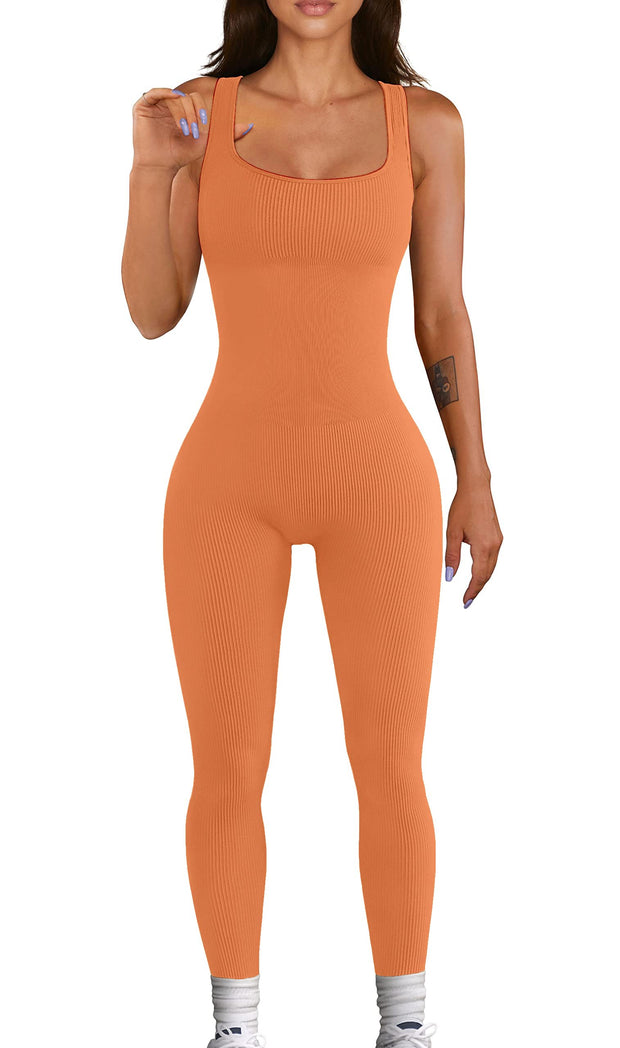 Women Workout Seamless Jumpsuit Yoga Ribbed Bodycon One Piece Tank Top Leggings Romper