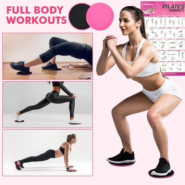 Pilates Ring Set Exercise Equipment with Exercise Bands Resistance Bands Set, Pilates Ball, Sliding Disks – Workout Equipment Home Gym Includes Complete Fitness Poster