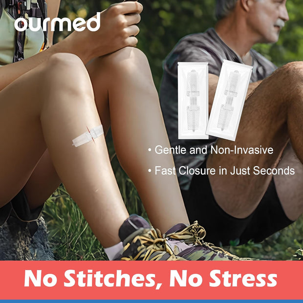 Wound Closure Strips(0.6"x 3.1" - 4 Pcs), Butterfly Bandages for Wound Care, Steri Emergency Laceration Closures Without Stitches for Outdoors Use.