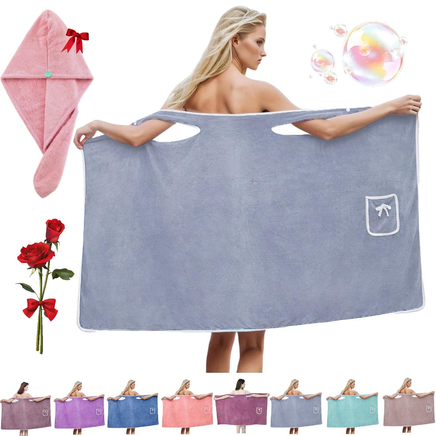Plus Size Women's Wearable Shower Skirt, Plus Size Coral Fleece Absorbent Bath Skirt Bath Wraps, Water Absorption, 2-Button Design Adjustable Closure, Soft Friendly (Purple,Large)