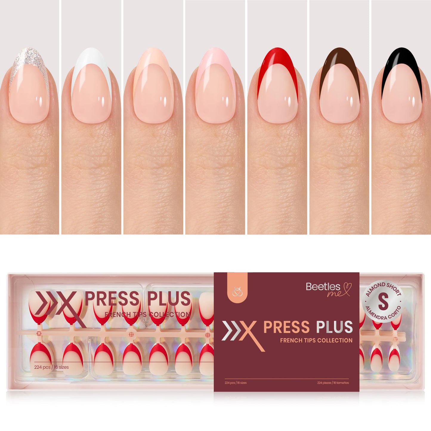Beetles Ombre Press on Nails: 224 PCS Short Almond Gel Nail Tips, Pink Press ons Pre-applied Primer & Base Coat Glue on Nail Tips, No Need to File Fake Nails DIY Nails Gifts for Women