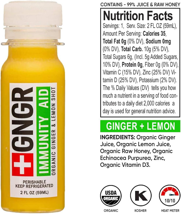 +GNGR Immunity Booster Organic Ginger and Turmeric Shot - Cold Pressed Ginger Shots with Turmeric, Cayenne Pepper, Orange, Lemon for All Natural Immune & Digestive Support (2 Oz, Pack of 12)