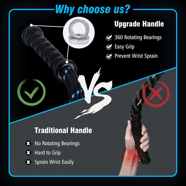 Supertrip Upgraded Weighted Jump Rope for Fitness Men Women Second Generation 360 Rotating Handles, 3.21LBS 3.38LBS 3.41LBS Polyester Heavy Skipping Rope for Exercise Workout Equipment