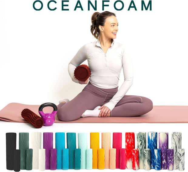 Oceanfoam Tidal Roller - Natural - Muscle Massage Foam Roller for Back Pain & Stretching - Firm and Ergonomic Wide Wave Textured - Yoga, Athletics, & Wellness - Full Size, 20" x 5"