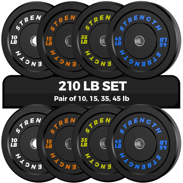 Olympic Rubber Bumper Weight Set - 2 Inch Barbell Plates for Home Gym Strength Training