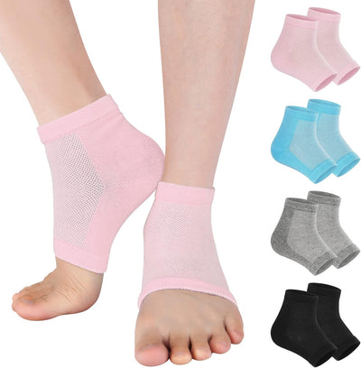 Vaincre Gel Moisturizing Heel Socks for Dry Cracked Feet Women, 4 Pairs Foot Care Spa Moisture Toeless Socks for Cracked Heel Repair Treatment Overnight (Regular)