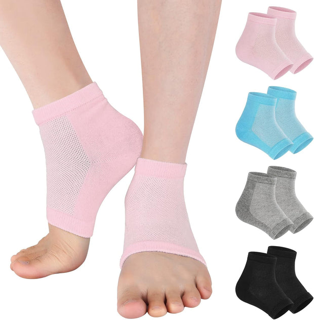 Vaincre Gel Moisturizing Heel Socks for Dry Cracked Feet Women, 4 Pairs Foot Care Spa Moisture Toeless Socks for Cracked Heel Repair Treatment Overnight (Regular)