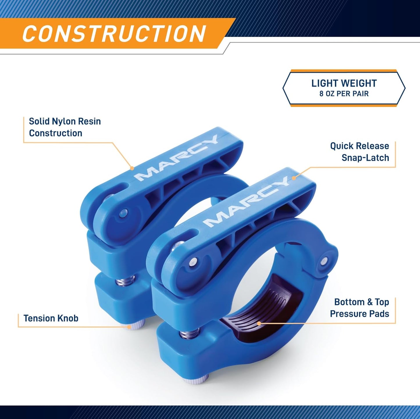 Marcy Adjustable Nylon Resin Olympic (2-inch) Barbell Lock Collar Clips with Quick Release Latch for Weight Training & Fitness Training, Blue, OBC-9BL
