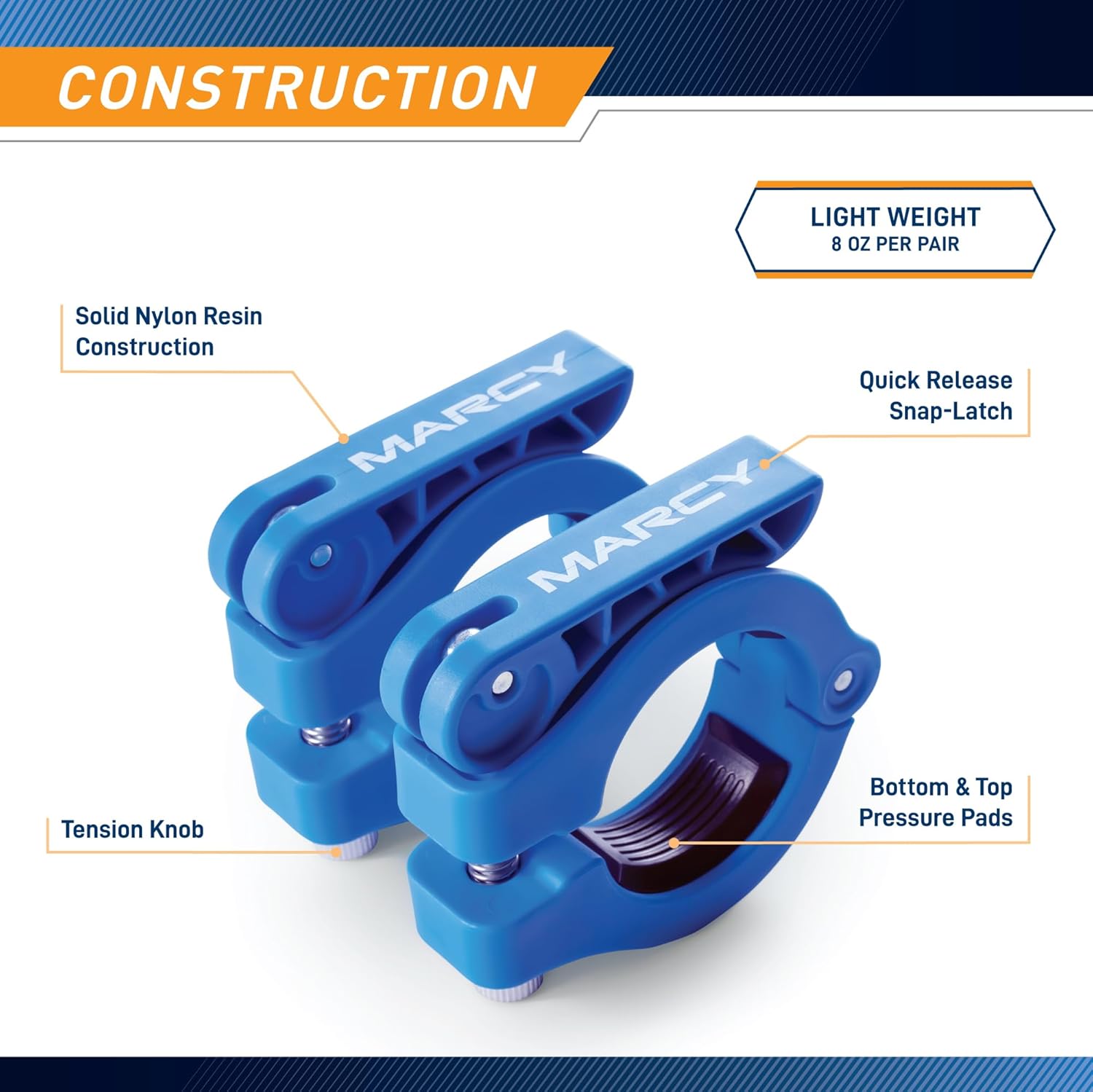Marcy Adjustable Nylon Resin Olympic (2-inch) Barbell Lock Collar Clips with Quick Release Latch for Weight Training & Fitness Training, Blue, OBC-9BL