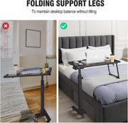 Adjustable Overbed Bedside Table, Hospital Bed Table with Wheels, Portable Rolling Desk, Mobile Small Standing Desk, Rolling Laptop Stand, Computer Cart
