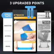 PreCut Kinesiology Tape for Knees, 12 PCS Waterproof KTQUICK Knee Tape for Knee Pain Relief Pre Cut, Original Cotton Athletic Knee Tape, Waterproof & Hypoallergenic Latex-Free for Sports (Black)