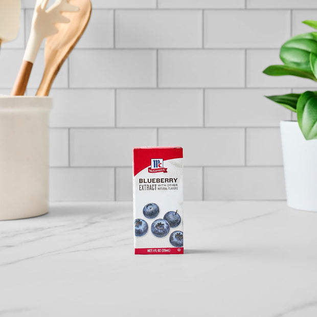 McCormick Blueberry Extract with Other Natural Flavors, Distinctive, Sweet Blueberry Flavor and Aroma for Baking Cookies, Cake, and Muffins, and Beverages Like Lemonade, Mocktails, and Smoothies, 1 fl oz