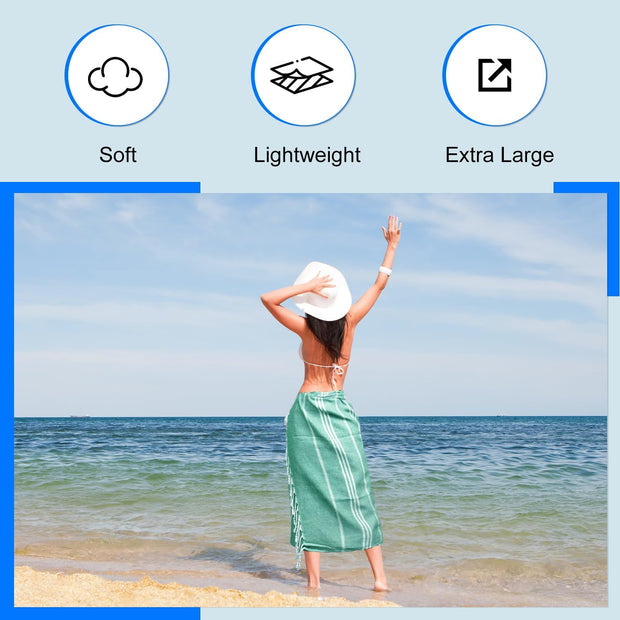 Turkish Beach Towel 6 Pack Beach Towels 36"x71" Beach Towel Oversized Sand Free Turkish Towel Quick Dry Bath Towels Teal