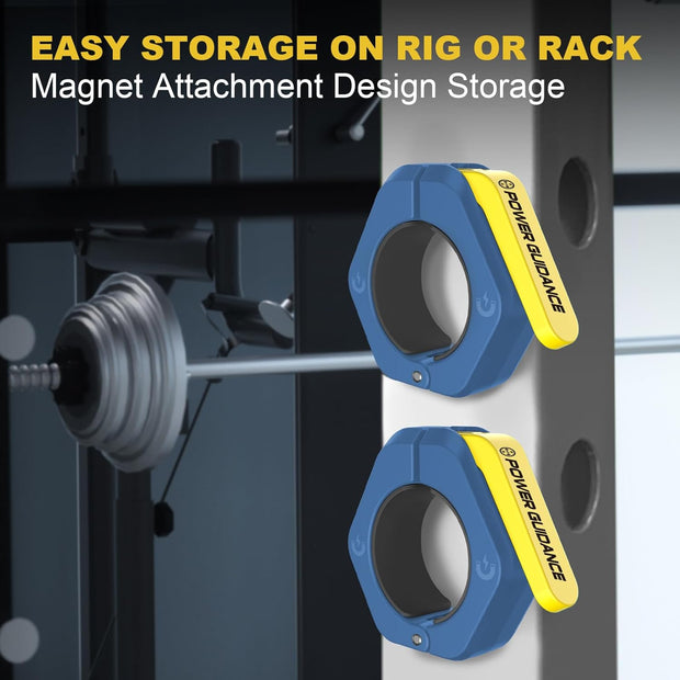 POWER GUIDANCE 2 inch Magnetic Barbell Collars, Quick Release Barbell Clamps for Olympic Lifts and Strength Training (Blue)