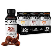 Oikos Protein Shake, Chocolate, 30g High Protein Drinks, Shelf Stable, Ready to Drink, 5g Prebiotic Fiber, 12 fl oz Bottle, 12 Count​