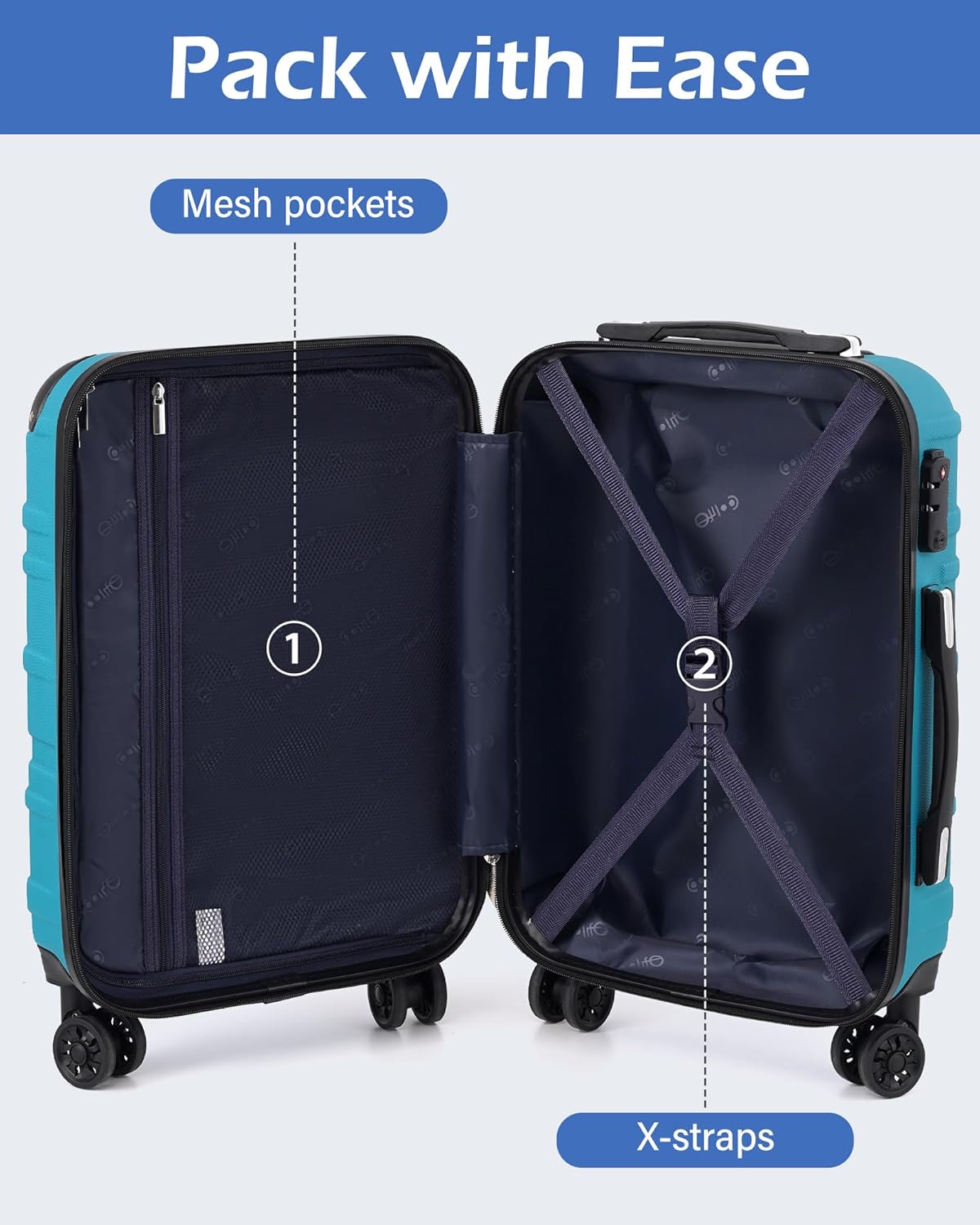 Coolife Luggage Expandable(only 28") Suitcase 3 Piece Set with TSA Lock Spinner 20in24in28in (dark green)
