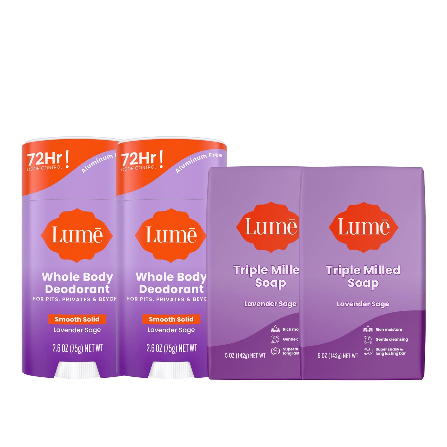 Lume Whole Body Deodorant And Soap - 2.6 Ounce Smooth Solid Stick With 72 Hour Odor Control and 5 Ounce Triple Milled Soap - Aluminum Free, Baking Soda Free and Skin Loving (Peony Rose)
