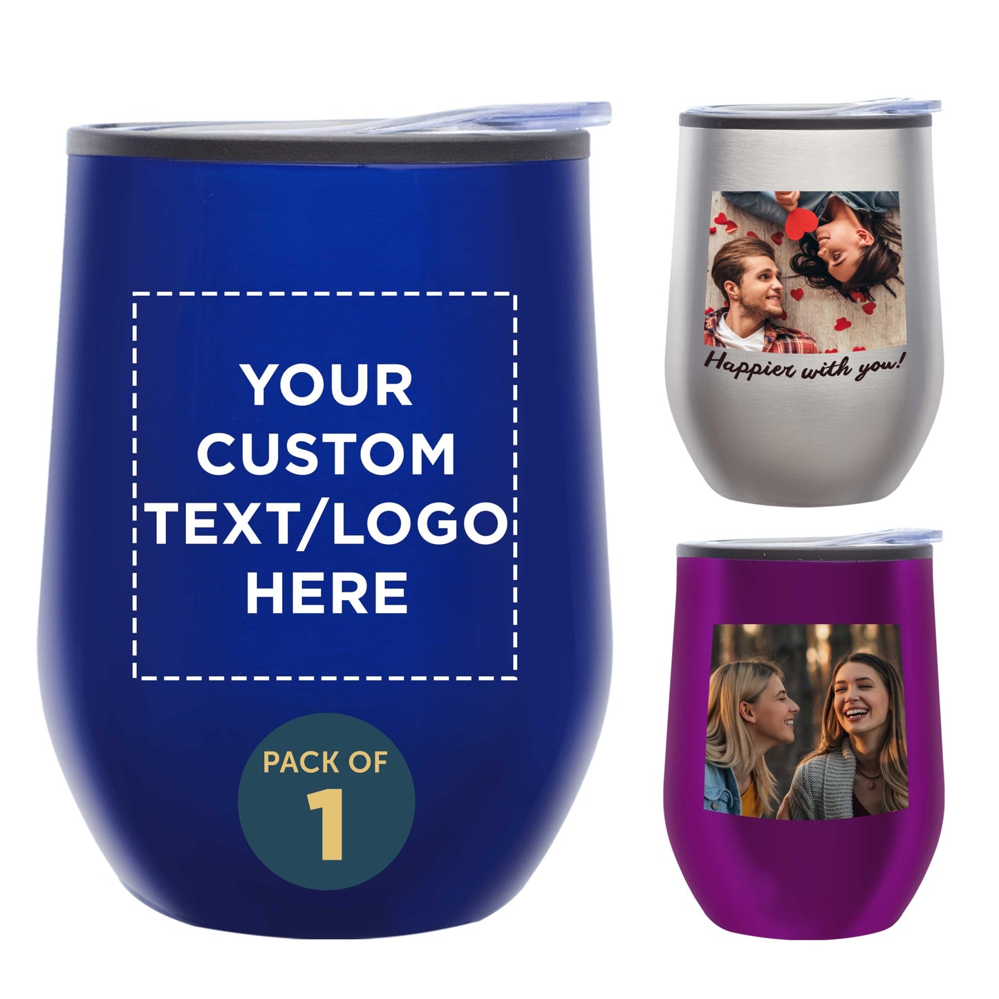 Custom Stemless Wine Tumblers 12 oz. Set of 6, Personalized Bulk Pack - Insulated, Perfect for Wine, Cocktails, Other Hot & Cold Beverages - Silver