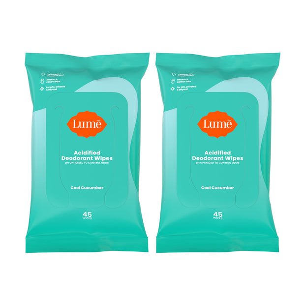 Lume Acidified Deodorant Wipes - 24 Hour Odor Control - Aluminum Free, Baking Soda Free, Skin Loving - 15 Count (Pack of 3) (Cool Cucumber)