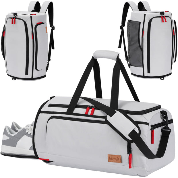 Lifewit Gym Bag for Men & Women with Shoe Compartment, 40L Carry On Duffle Bag for Travel, 3 In 1 Waterproof Weekender Workout Overnight Sports Backpack with Dry and Wet Seperation, Black