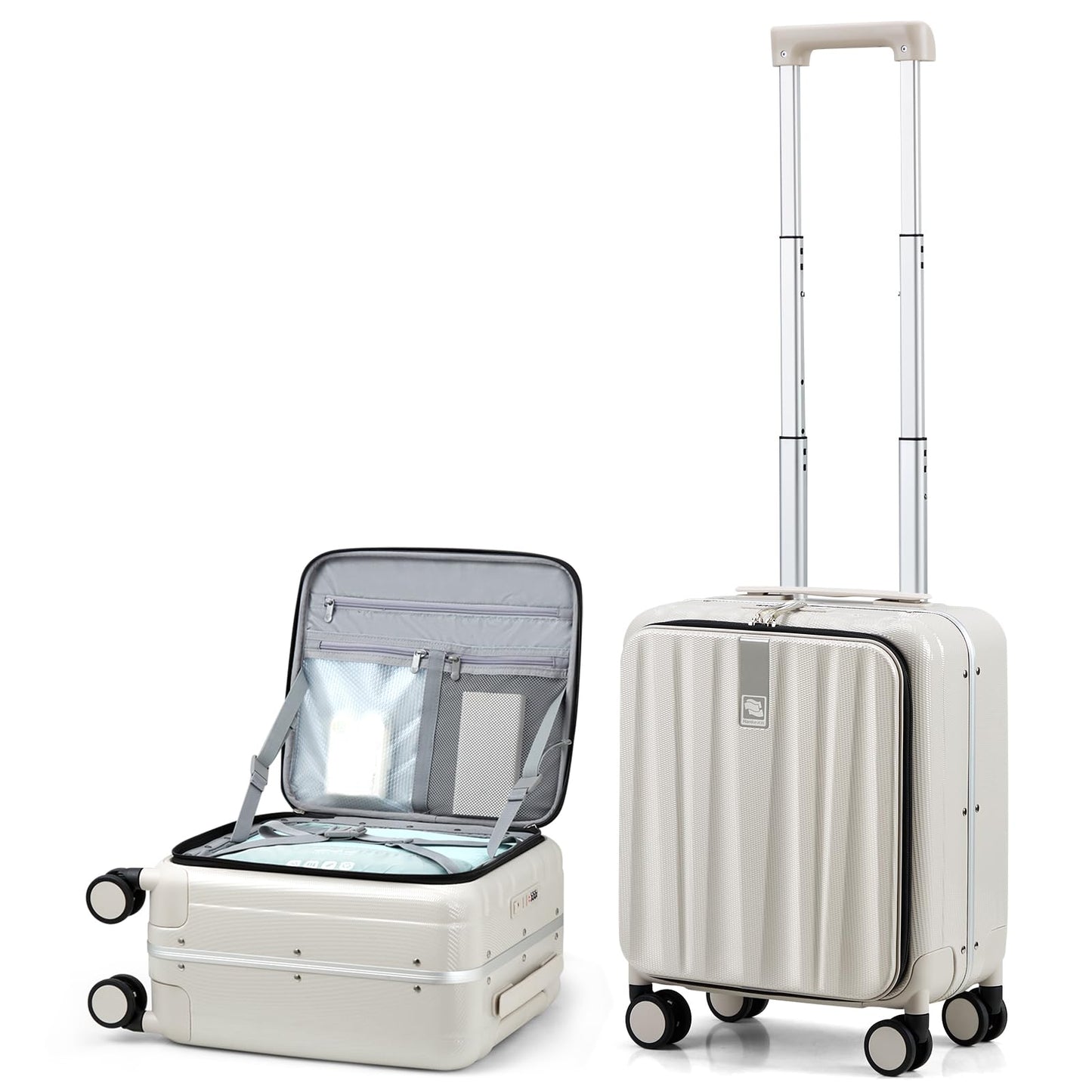 Hanke 20 Inch Carry On Luggage with Wheels PC Hard Shell Suitcase Top Opening Aluminum Frame Travel Luggage Suitcases for Woman Men Gifts.(Ivory White)