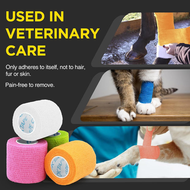 OK TAPE 12 Rolls Self Adhesive Bandage Wrap, Elastic Athletic Tape, Self Stick Bandage Tape, Vet Wrap, Medical Wrap for Wrist, Feet, 2" x 5 Yards - White
