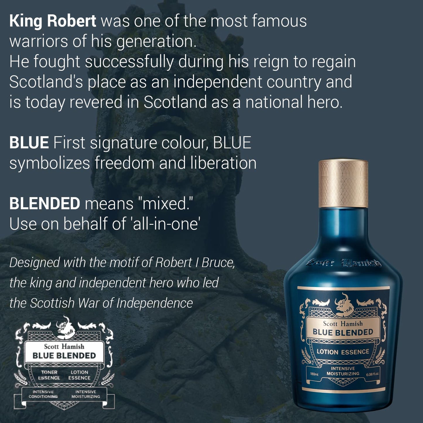 Blue Blended Lotion Essence – Men Anti Aging Face Moisturizer with Hyaluronic Acid & Amino Acid – Anti Wrinkle Face Emulsion to Restore Vitality & Firmness, 6.09 fl.oz.