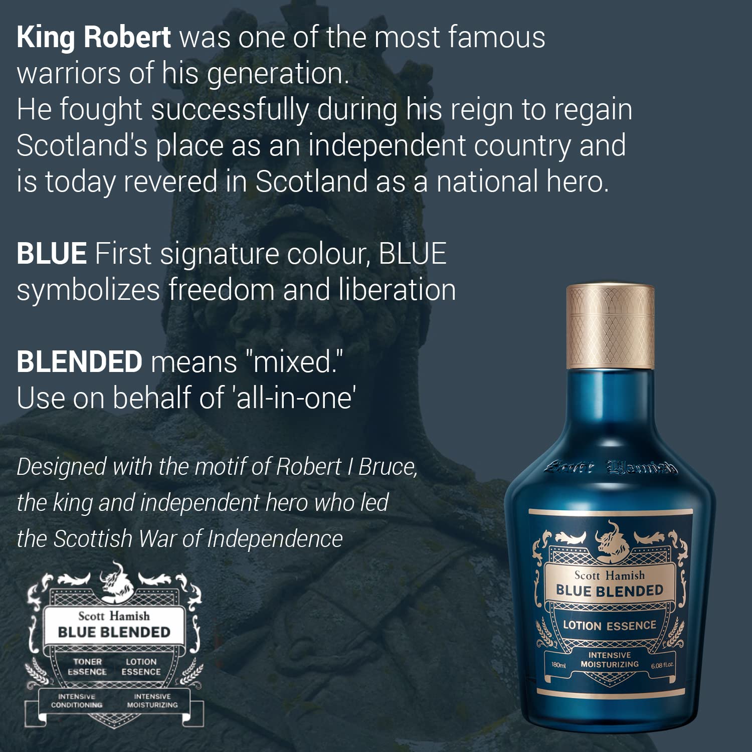 Blue Blended Lotion Essence – Men Anti Aging Face Moisturizer with Hyaluronic Acid & Amino Acid – Anti Wrinkle Face Emulsion to Restore Vitality & Firmness, 6.09 fl.oz.
