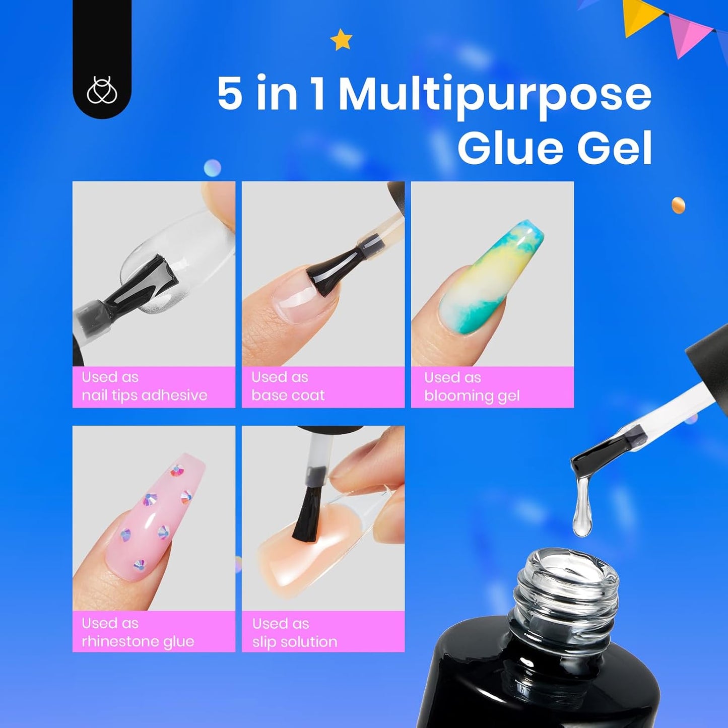 Beetles Gel Nail Kit Short Almond, 240Pcs Easy Nail Extension Set Shaped Clear Tips with 5 in 1 Nail Glue Base & Top Coat and Mini UV Lamp, Nail Tips Art Acrylic Nail Kit Gifts for Women