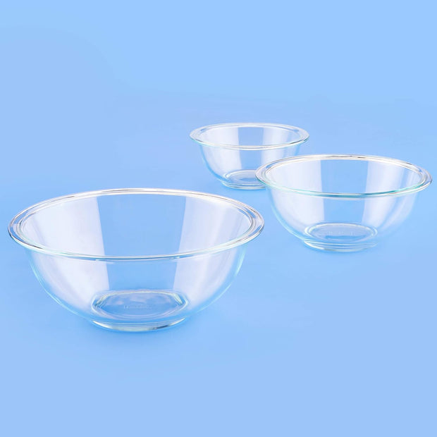 Pyrex Essentials (3-Piece) Glass Mixing Bowls Set For Prepping, Baking and Cooking, Preheated Oven, Dishwasher, Freezer, and Microwave Safe