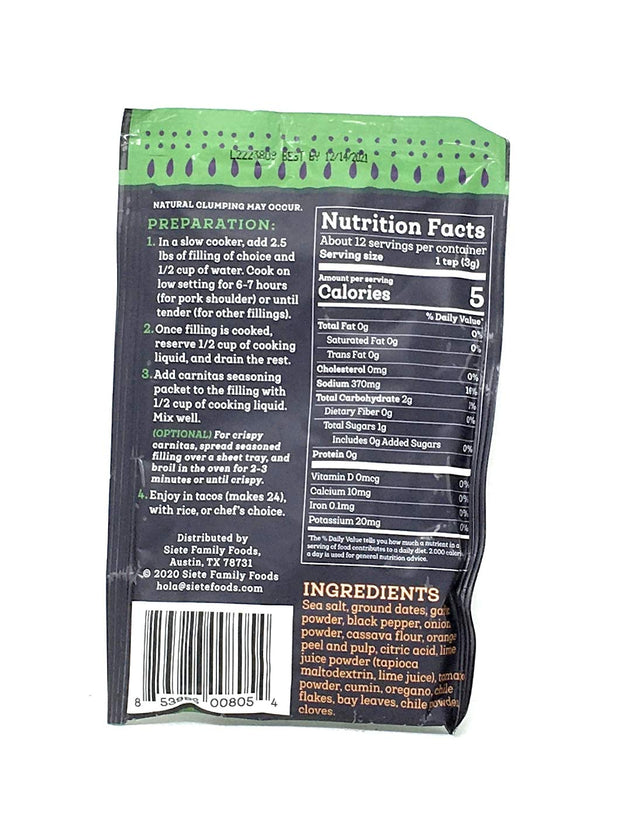 Siete Mild Taco Seasoning Mix | Gluten Free | Vegan | Paleo | Preservative Free | Whole 30 Approved (1 Packet)