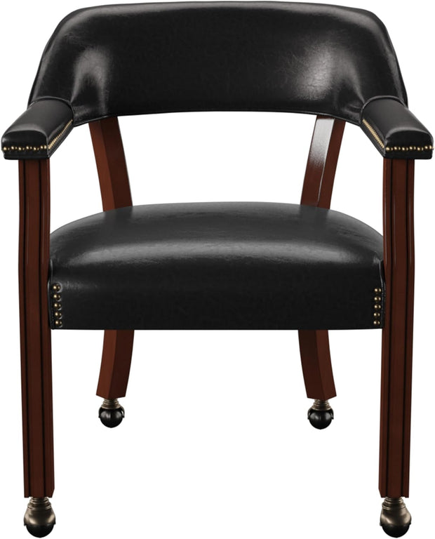 Steve Silver Furniture Tournament Arm Dining Chair with Casters, Upholstered w/Nailhead Trim, for Living Room, Dining Room, Vegan Leather, 18-Inch Seat Height, 25" W x 25" D x 31" H, Black