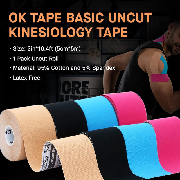 OK TAPE Kinesiology Tape, Regular Original Cotton Elastic Athletic Tape for Support and Recovery, Sports Tape, 2in×16.4ft Uncut Roll - Pink