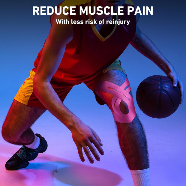 PreCut Kinesiology Tape for Knees, 12 PCS Waterproof KTQUICK Knee Tape for Knee Pain Relief Pre Cut, Original Cotton Athletic Knee Tape, Waterproof & Hypoallergenic Latex-Free for Sports (Black)