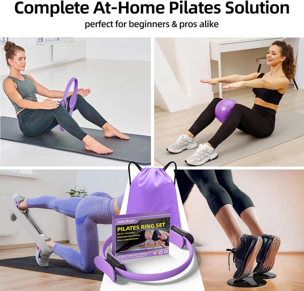 Pilates Ring Set – Pilates Kit for Home Workouts with Ball, Resistance Bands, Sliding Discs & Grip Socks, Portable Pilates Essentials Accessories for Women Beginners, 9 in 1 Pilates Equipment