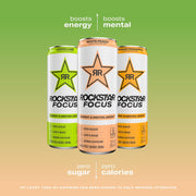 Rockstar Focus, 3 Flavor Variety Pack (White Peach, Lemon Lime, Orange Pineapple), 12 Fl Oz Cans (Pack of 12)