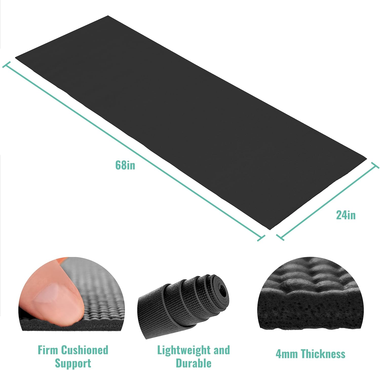 12-Pack Classic Yoga Mat With Carrying Strap, 68" x 24" Non Slip Exercise Mat, 4mm Thick Gym Mat, Bulk Non Toxic Yoga Mats for Home Workout, Schools, Classroom, and Studios