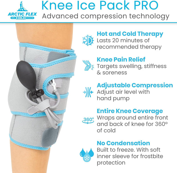 Vive Compression Knee Ice Wrap - Reusable Brace with Air Pump - Hot/Cold Therapy for Men, Women, Pain Relief, Swelling and Recovery Support - Adjustable and Inflatable Pack for Sports Injury Sprains