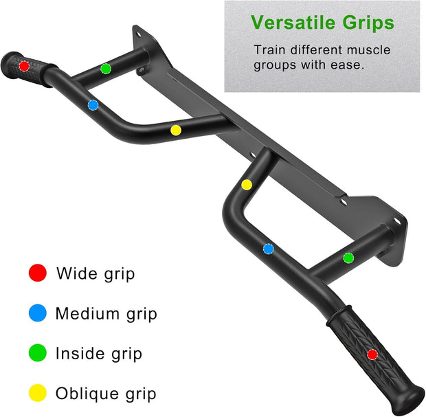 SELEWARE Heavy Duty Wall Mounted Doorway Pull Up Bar Multifunctional Joist Mount Chin Up Bar with Resistance Band Hooks & Ball Finger Training, Fully Welded Steel Construction Support to 600LBS