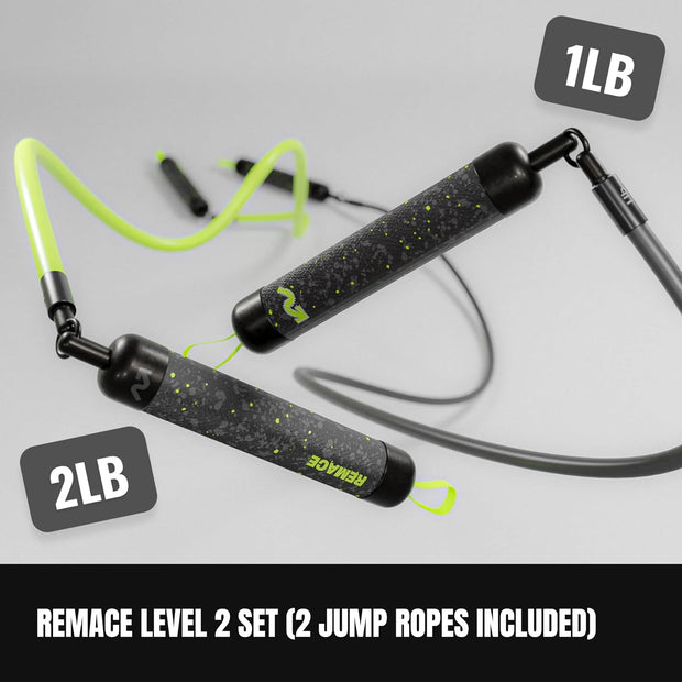 Level 2 Weighted Jump Rope Set - (1LB, 2LB) HIIT Workout Ropes - For Fitness, Exercise, Boxing, and Strength Training - Heavy Ropes For Intermediate to Advanced Jumpers - Two Ropes Included