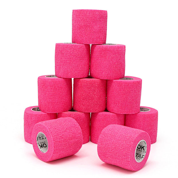 OK TAPE 12 Rolls Self Adhesive Bandage Wrap, Elastic Athletic Tape, Self Stick Bandage Tape, Vet Wrap, Medical Wrap for Wrist, Feet, 2" x 5 Yards - Pink