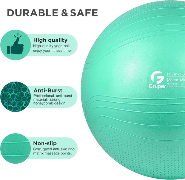 Yoga Ball, 18-30 Inch Extra Thick Exercise Ball for Workout Fitness Balance, Anti Burst Chair for Home and Office Desk, Includes Hand Pump & Workout Guide Access