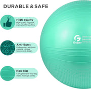 Yoga Ball, 18-30 Inch Extra Thick Exercise Ball for Workout Fitness Balance, Anti Burst Chair for Home and Office Desk, Includes Hand Pump & Workout Guide Access