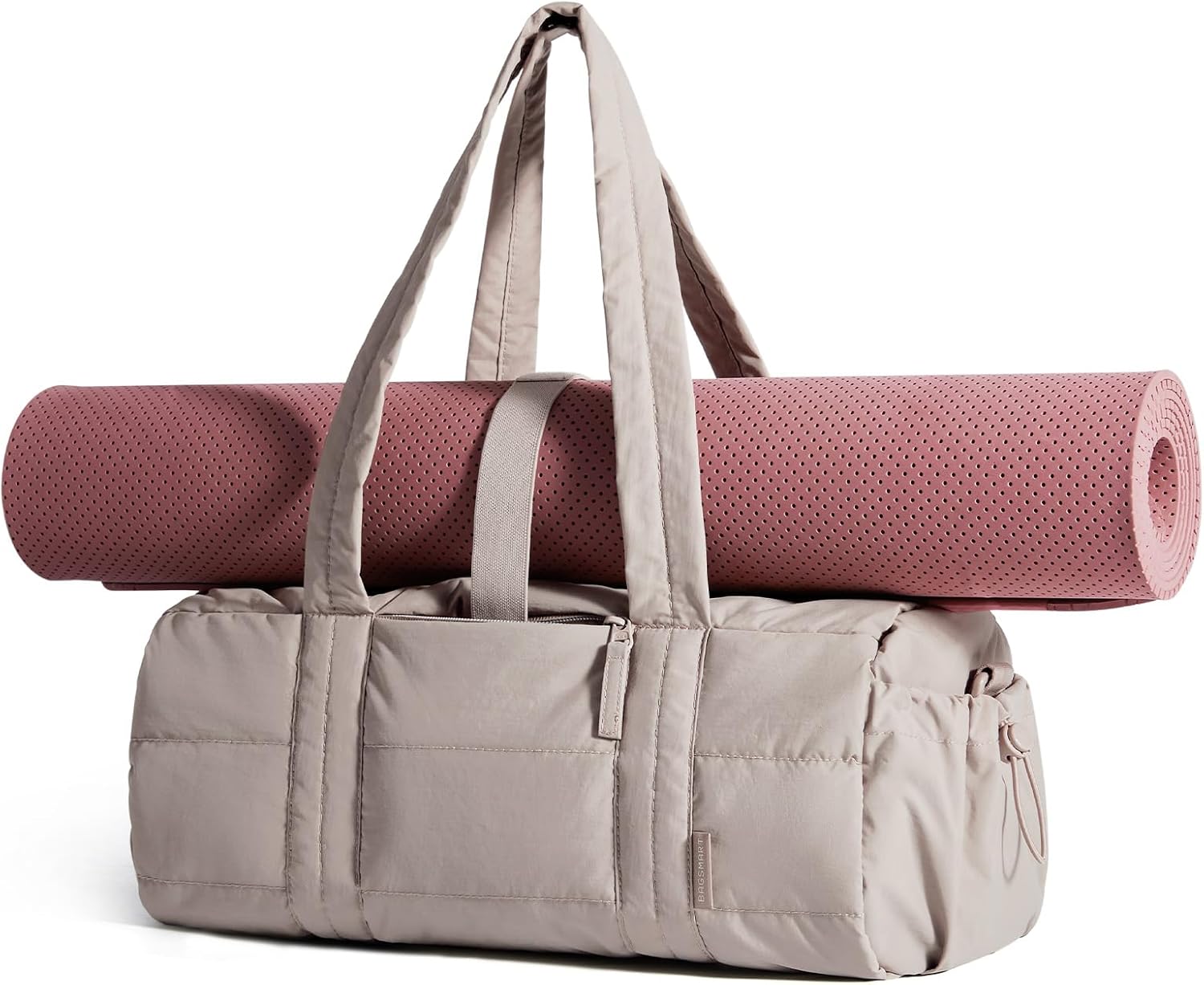 BAGSMART Reiki Gym Bag for Women, Yoga Mat Duffle Bag with Wet & Dry Pocket, Quilted Sports Bag for Weekend/Swimming, Sand Brown