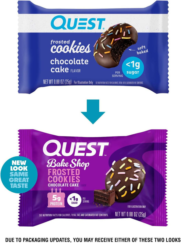 Quest Nutrition Frosted Protein Cookies, Chocolate Cake, 1g Sugar, 11g Protein, 2g Net Carbs, Gluten Free, 8 Cookies