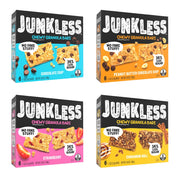JUNKLESS Chewy Granola Bar 4‑Flavor Variety Pack (24 Bars)–Non‑GMO, Gluten‑Free, Less Sugar Snack Bars— Chocolate Chip, Peanut Butter Chocolate Chip, Cinnamon Roll & Real Strawberry, 4 Boxes