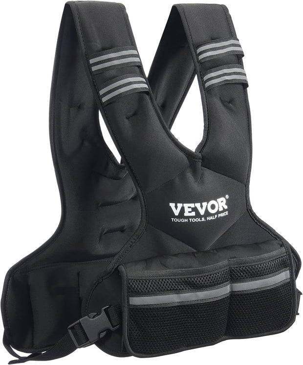 VEVOR Adjustable Weighted Vest, 11-20lb/20-32lbs/35lbs/40lbs Weight Vest with 6 Ironsand Weights and Reflective Stripe, Workout Equipment for Strength Training Running Jogging
