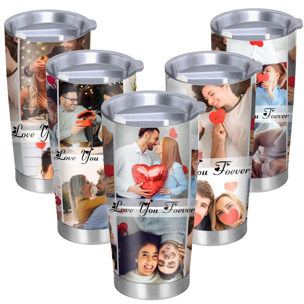 Personalized Tumblers with Pictures Lids and Straws 20 oz Custom Photo Stainless Steel Coffee Tumbler with Name Text Coffee Mug Cup Gifts for Christmas Anniversary Birthday for Dad Mom Friend