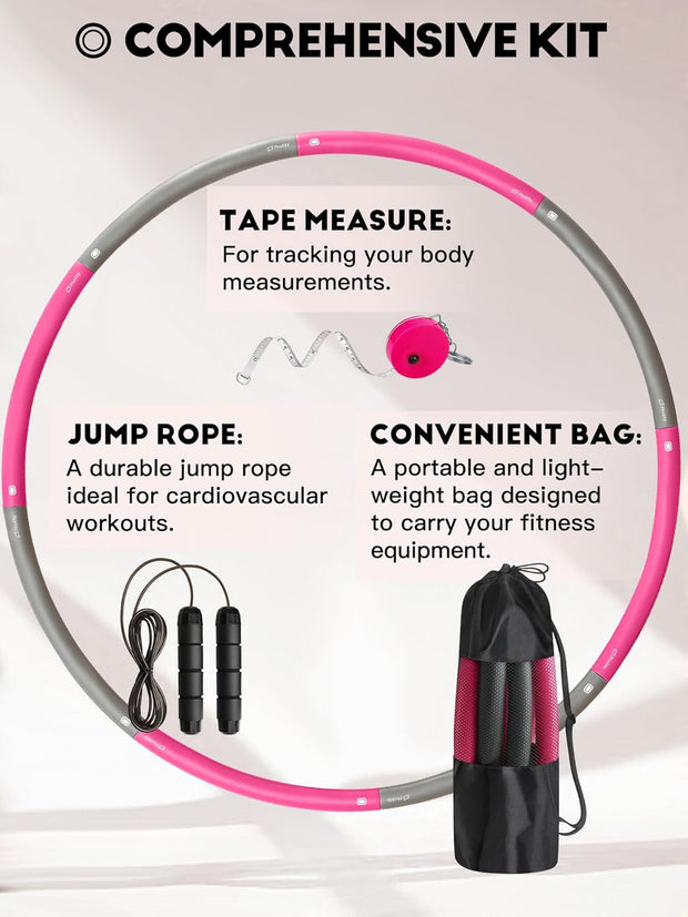 Weighted Exercise Hoop for Adults, 2.2lb Detachable Fitness Hoop, Adjustable Hoop with Jump Rope, Tape Measure and Carry Bag, Home Gym Workout