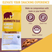 Mammoth Bar Almond Vanilla Bar - 10 Organic Protein Bars – Prebiotic • Paleo • Gluten Free • Egg Protein • GMO Free • Raw • Premium Nuts